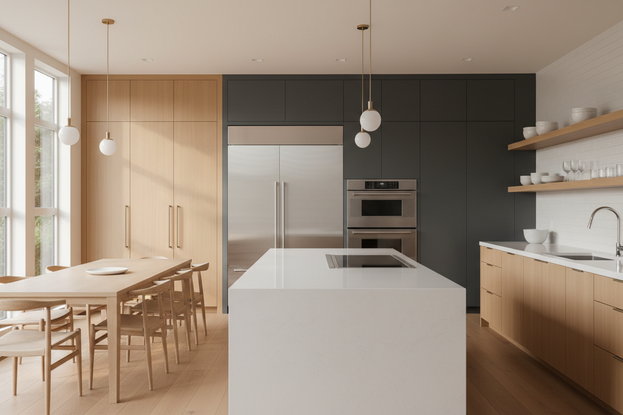 Upscale kitchen with integrated refrigeration